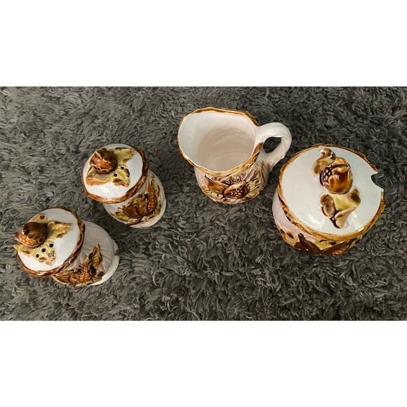Nevco Small Cream and Brown Creamer, Sugar Bowl, Salt & Pepper Vtg Shaker Set - Picture 2 of 8